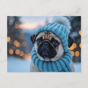 Mops im Winter Wunderland, Weihnachtskarte Feiertagspostkarte