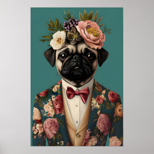 Mops in Anzug Poster, Mopsporträt, Mops Öl Poster