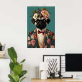 Mops in Anzug Poster, Mopsporträt, Mops Öl Poster (Heimbüro)