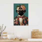 Mops in Anzug Poster, Mopsporträt, Mops Öl Poster (Küche)