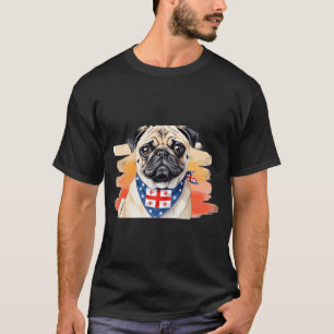Mops in Aquarell mit Georgia-Bandana T-Shirt