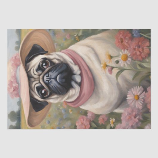 Mops in Bloom: Eine Fantasy-Dekoupage der Blumen Seidenpapier (Vorderseite)