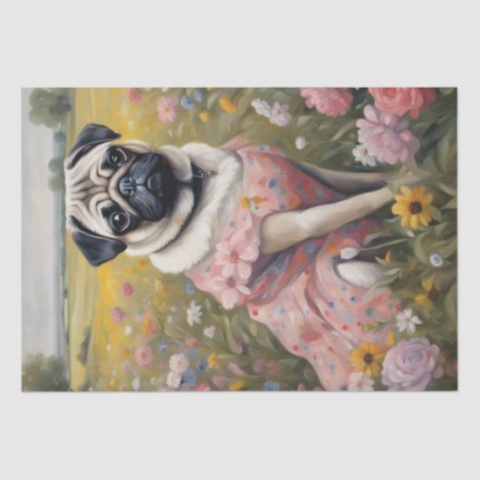 Mops in Bloom: Eine Fantasy-Dekoupage der Blumen Seidenpapier (Vorderseite)