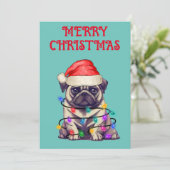 "MOPS IN CHRISTMAS LIGHTS" EINLADUNG (Stehend Vorderseite)