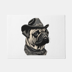 Mops in Cowboy hat Klassischer T - Shirt Fußmatte