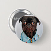 Mops in Denim Jackey Niedlich Adorable Doppy Puppy Button (Vorne & Hinten)