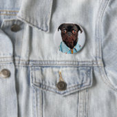 Mops in Denim Jackey Niedlich Adorable Doppy Puppy Button (Beispiel)