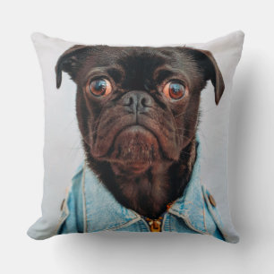 Mops in Denim Jackey Niedlich Adorable Doppy Puppy Kissen
