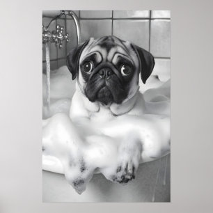 Mops in der Badewanne Druck, Lustige Hundekunst fü Poster