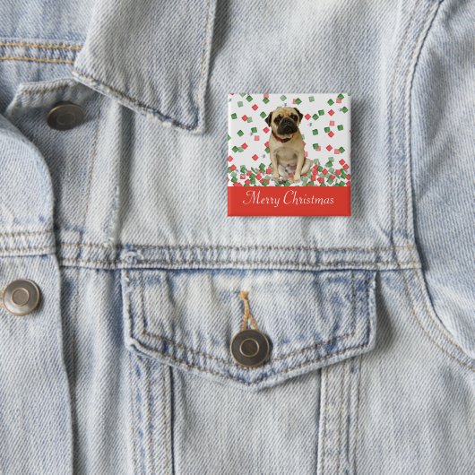 Mops-in der Hand gemalter WeihnachtsConfetti Button (Beispiel)