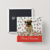 Mops-in der Hand gemalter WeihnachtsConfetti Button (Vorne & Hinten)