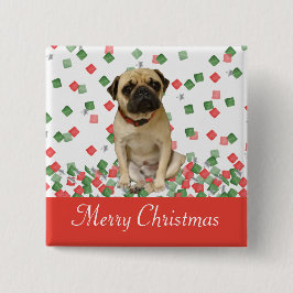 Mops-in der Hand gemalter WeihnachtsConfetti Button