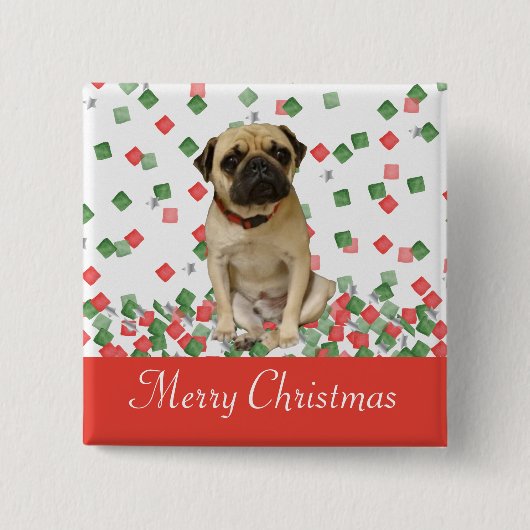 Mops-in der Hand gemalter WeihnachtsConfetti Button (Vorderseite)