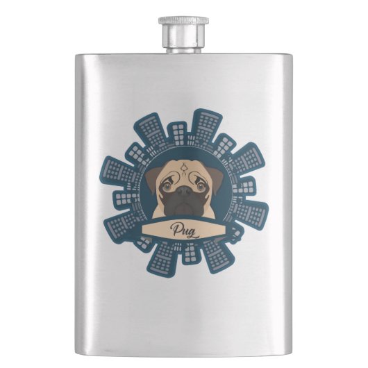 Mops in der Stadt Flachmann (Vorderseite)
