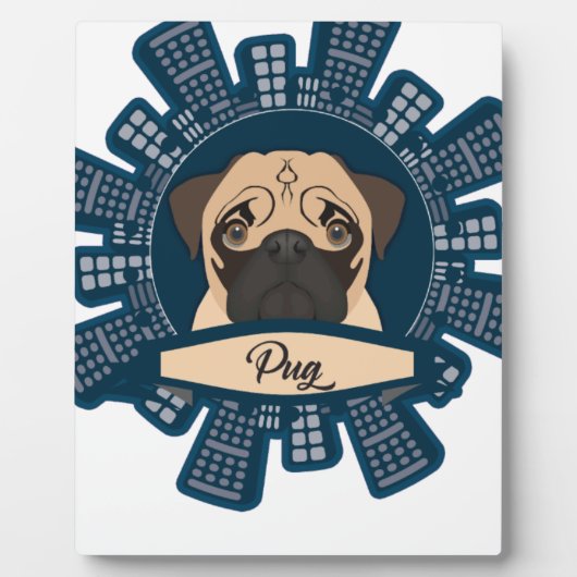 Mops in der Stadt Fotoplatte (Vorderseite)