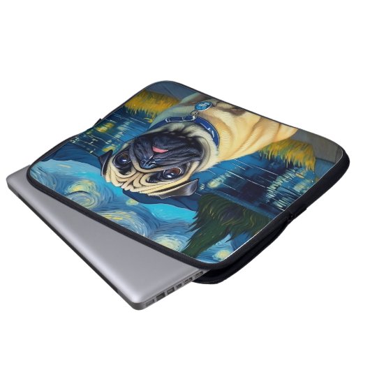 Mops in der Sternennacht Laptopschutzhülle (Vorne Knopf)