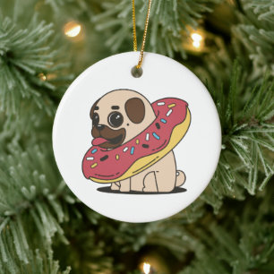 Mops in Donut Keramik Ornament