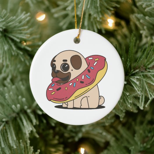 Mops in Donut Keramik Ornament (Baum)