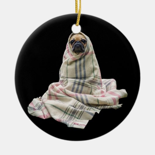 Mops in einer Decke Keramikornament (Vorne)