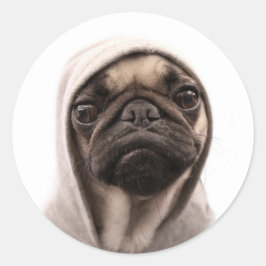 Mops in einer Hoodie Runder Aufkleber