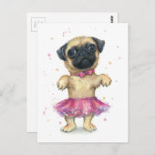Mops in einer Tutu-Niedlichen Welpenmalerei Postkarte (Vorne/Hinten)
