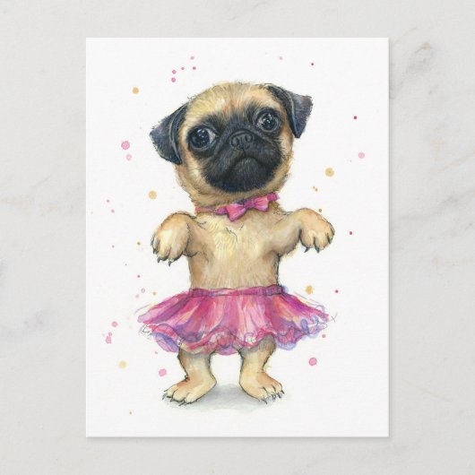Mops in einer Tutu-Niedlichen Welpenmalerei Postkarte (Vorderseite)