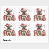 Mops in Elf Kostüm mit Candy Cane Quadratischer Aufkleber (Blatt)