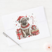Mops in Elf Kostüm mit Candy Cane Quadratischer Aufkleber (Umschlag)