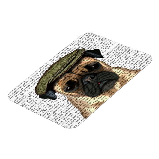 Mops in flacher Kappe Magnet (Linke Seite)