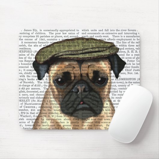 Mops in flacher Kappe Mousepad (Mit Mouse)