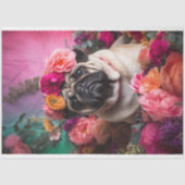 Mops in Florals 3 Dekoupage Seidenpapier (Vorderseite)