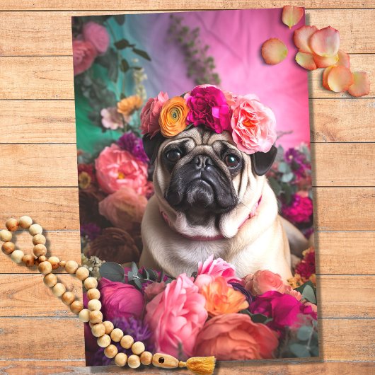 Mops in Florals 3 Dekoupage Seidenpapier