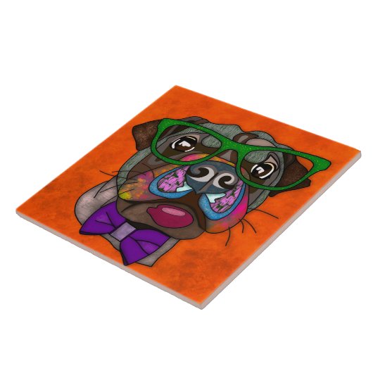 Mops in Gläsern hässliche Hunde Gesicht Keramik Fl Fliese (Seite)