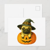 Mops in Pumpkin Feiertagspostkarte (Vorne/Hinten)