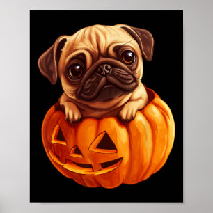 Mops in Pumpkin Halloween Pugkin Niedlicher Mops H Poster