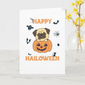 Mops in Pumpkin Sweet Hunde glückliche Halloween Karte (Gelbe Blume)