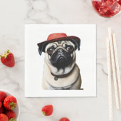 Mops in rotem Hut Klassischer T - Shirt Serviette (Beispiel)