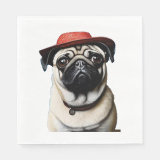 Mops in rotem Hut Klassischer T - Shirt Serviette
