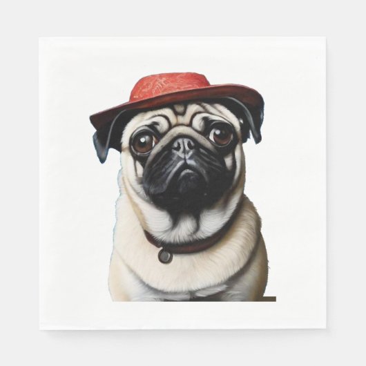 Mops in rotem Hut Klassischer T - Shirt Serviette (Vorderseite)