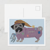 Mops in Schlafanzug Feiertagspostkarte (Vorne/Hinten)