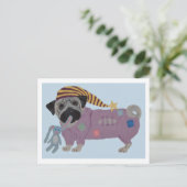 Mops in Schlafanzug Postkarte (Stehend Vorderseite)