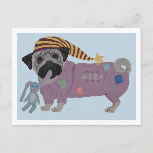 Mops in Schlafanzug Postkarte (Vorderseite)