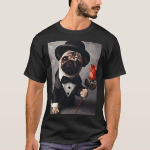 Mops in Smoking mit roter Rose T-Shirt