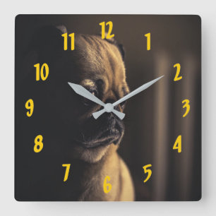 Mops in tiefen Gedanken Quadratische Wanduhr
