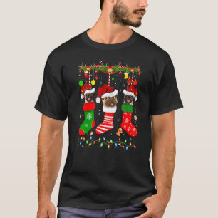 Mops in Weihnachts-Socken beleuchtet Weihnachtsman T-Shirt