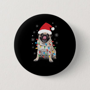 Mops in Weihnachtslicht Weihnachtsmannmütze Sonnen Button
