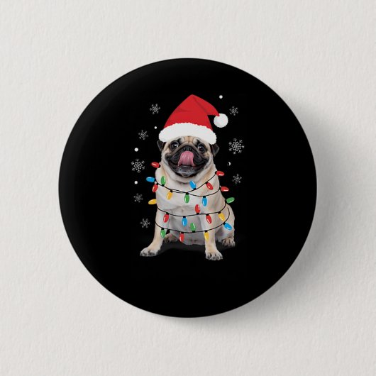 Mops in Weihnachtslicht Weihnachtsmannmütze Sonnen Button (Vorderseite)