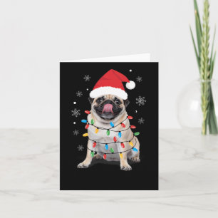 Mops in Weihnachtslicht Weihnachtsmannmütze Sonnen Karte