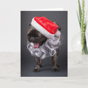 Mops in Weihnachtsmannmütze und Bart Feiertagskarte