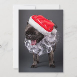 Mops in Weihnachtsmannmütze und Bart Feiertagskarte